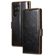 Cu clapetă pentru Samsung Galaxy S23 Ultra, ERBORD Waxy Wallet, maro