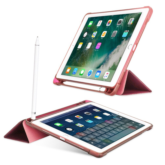 Husă pentru iPad 9.7 2018 / 2017/ Air / Air 2, Smartcase cu spațiu pentru stylus, roz rose gold