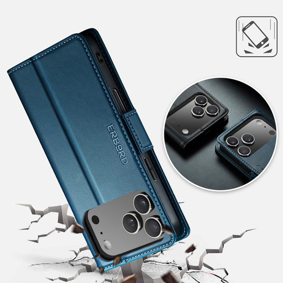 Carcasă de portofel Litchi lucioasă cu clapetă pentru iPhone 17 Pro Max