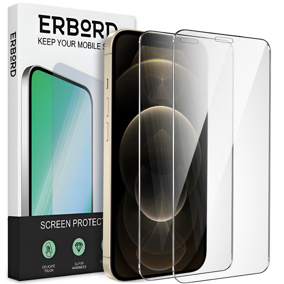 2x sticlă călită pentru iPhone 12 Pro Max, ERBORD 9H Hard Glass pe ecran