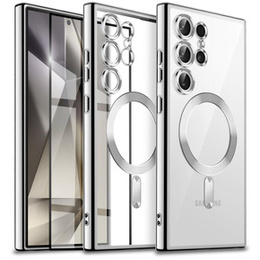 Husă pentru Samsung Galaxy S24 Ultra, Electro MagSafe, de argint + Sticlă ceramică Full Glue