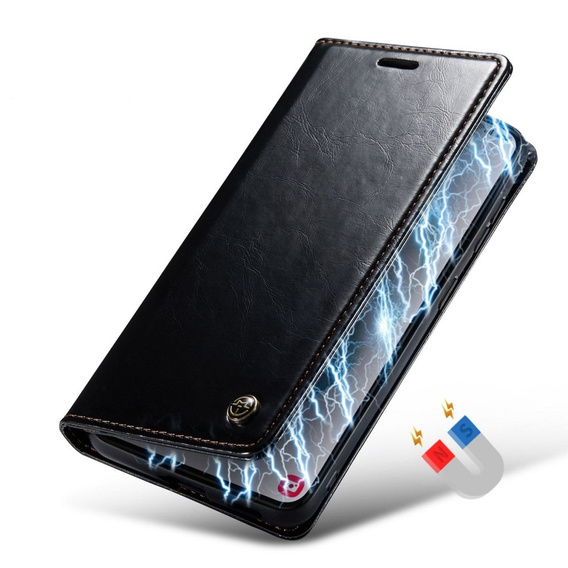 Carcasă flip CASEME pentru Samsung Galaxy S21, Waxy Textured, negru