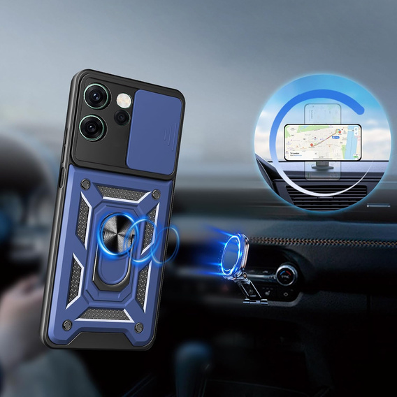 Husă blindată pentru Oppo Reno 14F, cu protecție pentru cameră, cu suport, albastru