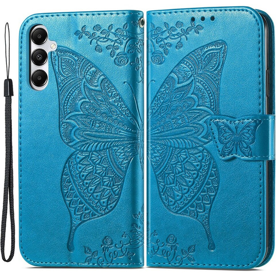 Cu clapetă pentru Samsung Galaxy A05s, Butterfly, albastru
