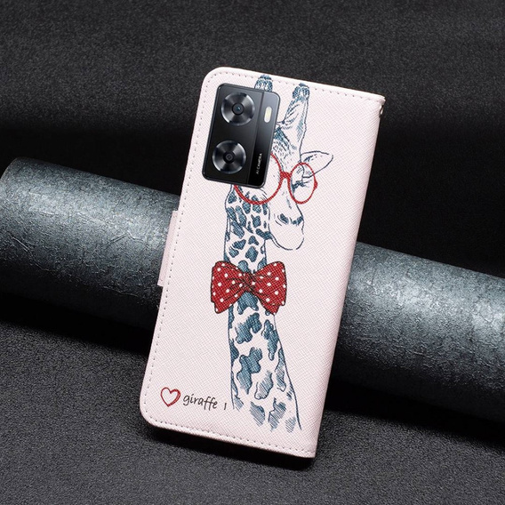 Cu clapetă pentru OPPO A57 / A57s, Wallet, giraffe, roz