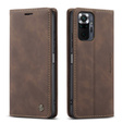 Husa CASEME pentru Xiaomi Redmi Note 10 Pro, Leather Wallet Case, cafea