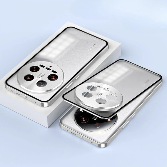 Husa pentru Xiaomi 14 Ultra, Magnetic Dual Glass, de argint