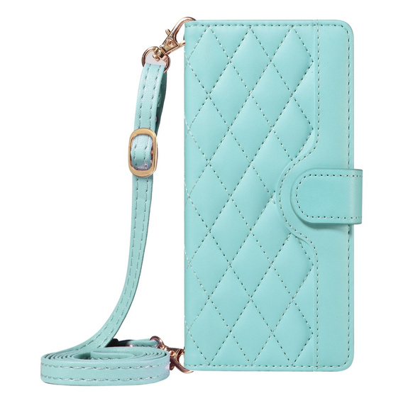 Husă cu clapetă pentru iPhone 16E, Rhombus Crossbody Leather, verde
