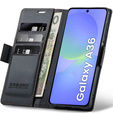 Husă pentru Samsung Galaxy A36, ERBORD Glossy Litchi, portofel cu clapetă, negru