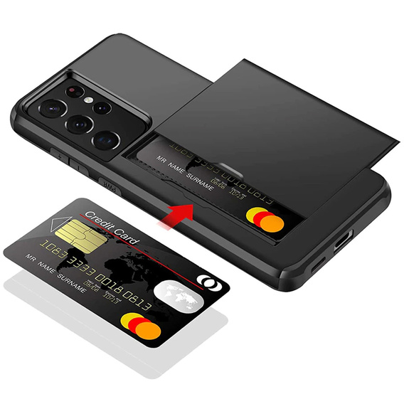 Huse pentru Samsung Galaxy S21 Ultra, Sliding Card Holder, negru