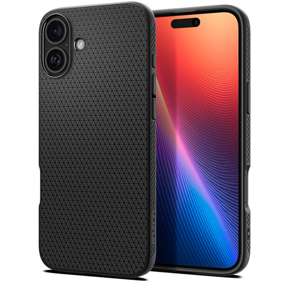 Carcasa Spigen pentru iPhone 16 Plus, Liquid Air, negru + 9H Tempered Glass