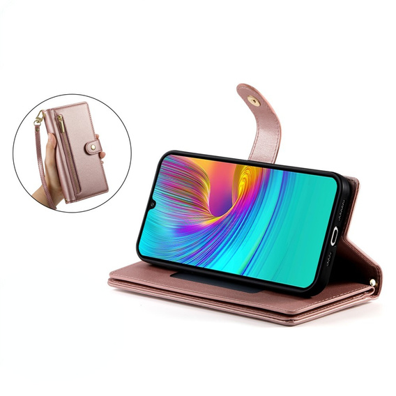 Cu clapetă pentru Samsung Galaxy A56 5G, Wallet Zipper Pocket, roz