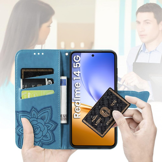 Cu clapetă pentru Realme 14 5G / Realme 14T 5G, Butterfly, albastru