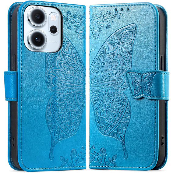 Carcasă cu clapetă pentru Oppo Reno 14F, portofel, Butterfly, albastru