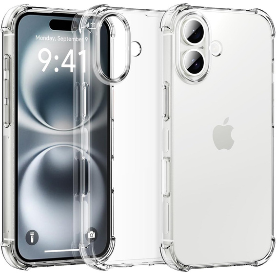 Carcasă pentru iPhone 16, Erbord Dropproof, transparentă + Sticlă
