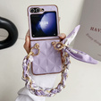 Husă pentru Samsung Galaxy Z Flip7 FE / Z Flip6, Grid Leather, violet