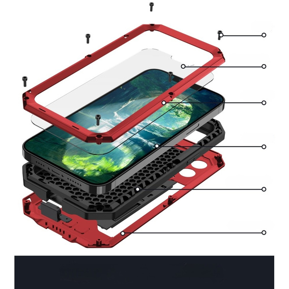 Husă pentru iPhone 13 Pro Max, R-JUST CamShield Slide, armată, roșu / negru