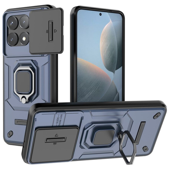 Husă pentru Xiaomi Poco F6 Pro, KickStand Camera Lens, albastru