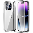 Husa pentru iPhone 15 Pro, Magnetic Dual Glass, de argint