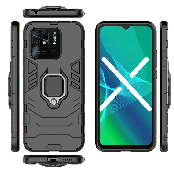 Huse pentru Xiaomi Redmi 10C, Kickstand Ring, negru