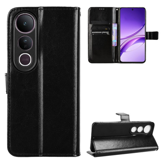 Cu clapetă pentru Vivo V50 Lite 4G / 5G, Crazy Horse Wallet, negru