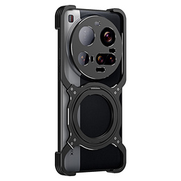 Carcasă pentru Xiaomi 15 Ultra, Kickstand Bumper, cu capac pentru obiectiv, pentru MagSafe, negru / argintiu