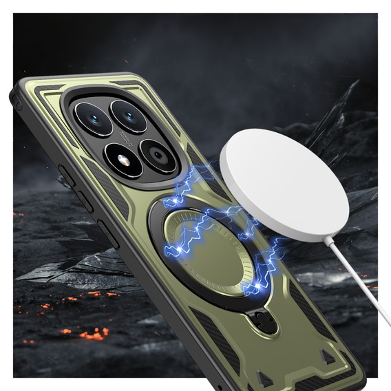 Carcasă pentru Xiaomi Redmi Note 14 Pro 5G /  Poco X7 5G, Military MagSafe, verde + 9H Glass