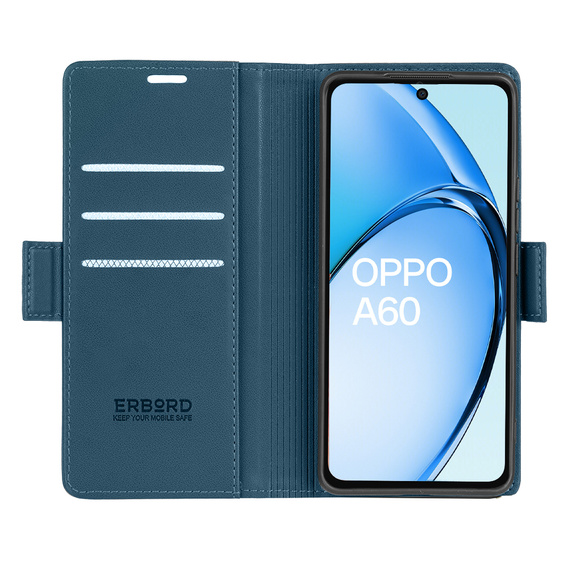 Husă pentru Oppo A60, ERBORD Glossy Litchi, portofel cu clapetă, albastru