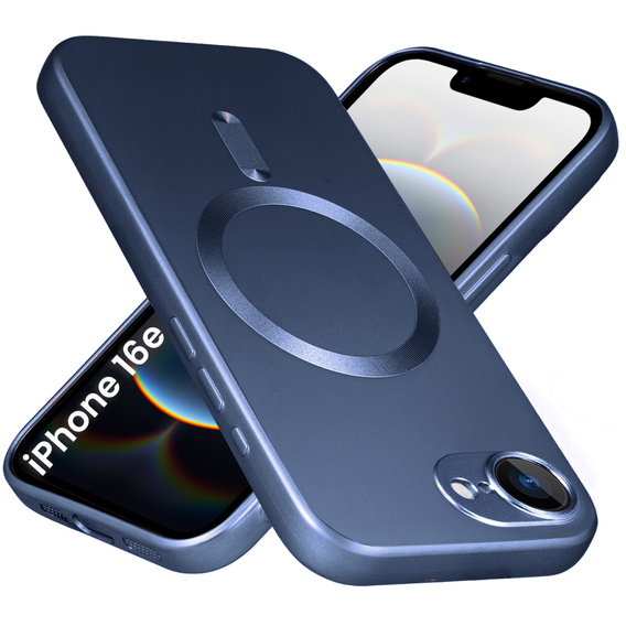 Carcasă pentru iPhone 16E, ColorMag, pentru MagSafe, albastru închis + sticlă călită 9H