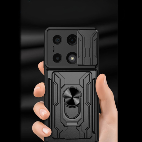 Husă blindată pentru Xiaomi Redmi Note 13 Pro 4G / Xiaomi Redmi Note 14S / Xiaomi Poco M6 Pro 4G, Camera Slide Card Slot, negru