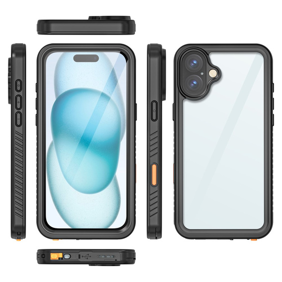 Husă impermeabilă IP68 pentru iPhone 16 Plus, negru