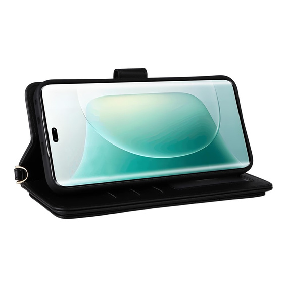 Carcasă cu clapetă pentru Honor 400 5G, Crossbody Leather Wallet, negru