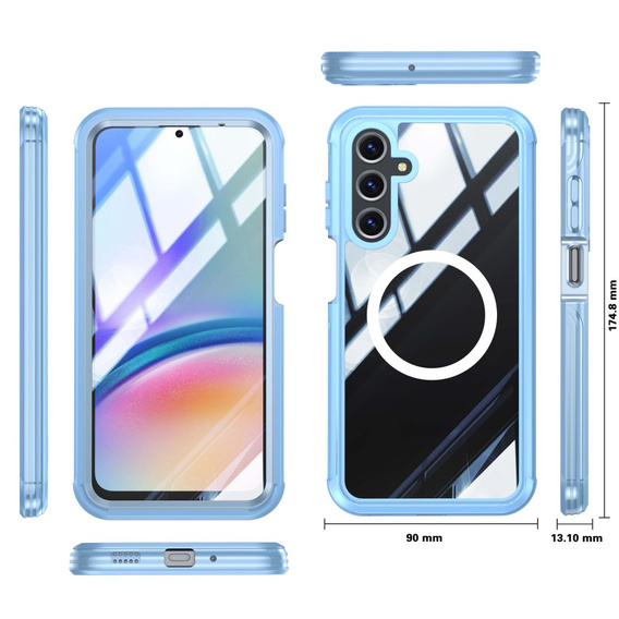 Husă pentru Samsung Galaxy A16, Shockproof, cu sticlă, pentru MagSafe, albastru