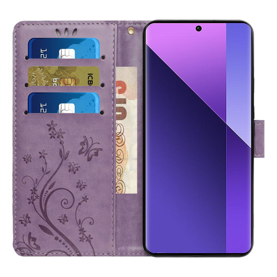 Cu clapetă pentru Xiaomi Redmi Note 13 Pro+, Butterfly, violet