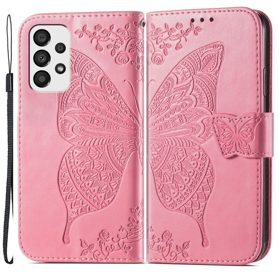 Cu clapetă pentru Samsung Galaxy A33 5G, Butterfly, roz