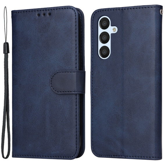 Cu clapetă pentru Samsung Galaxy A34 5G, Leather Wallet, albastru închis