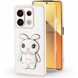 Carcasă pentru Xiaomi Redmi Note 13 5G, Rabbit, alb + sticlă călită 9H