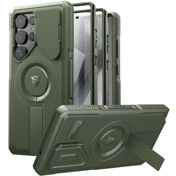 Husă blindată pentru Samsung Galaxy S25 Ultra, Dexnor CamProtect MagSafe, verde (Două rame)