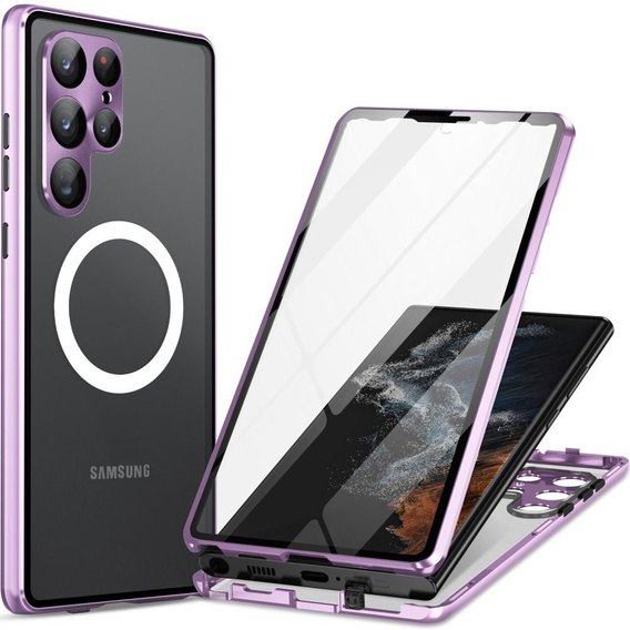 Carcasa Magnetic Dual Glass MagSafe pentru Samsung Galaxy S22 Ultra, violet