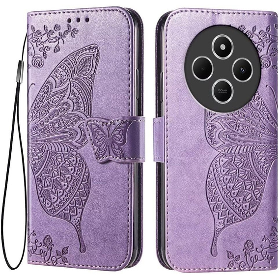 Cu clapetă pentru Xiaomi Redmi 14C / Xiaomi Poco C75, Butterfly, violet