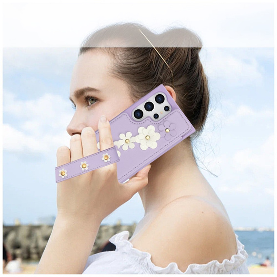Husa pentru Samsung Galaxy S25 Ultra, Leather Flower Card Slot, violet