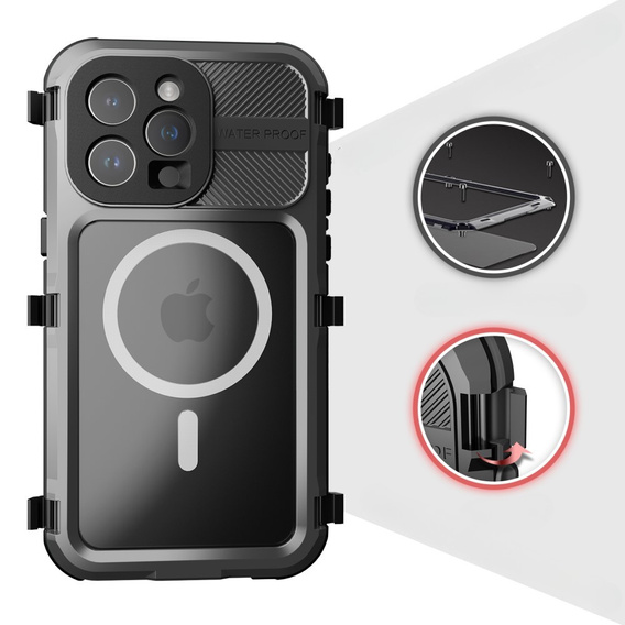 Carcasă impermeabilă IP68 pentru iPhone 15 Pro Max, SHELLBOX MagSafe, negru