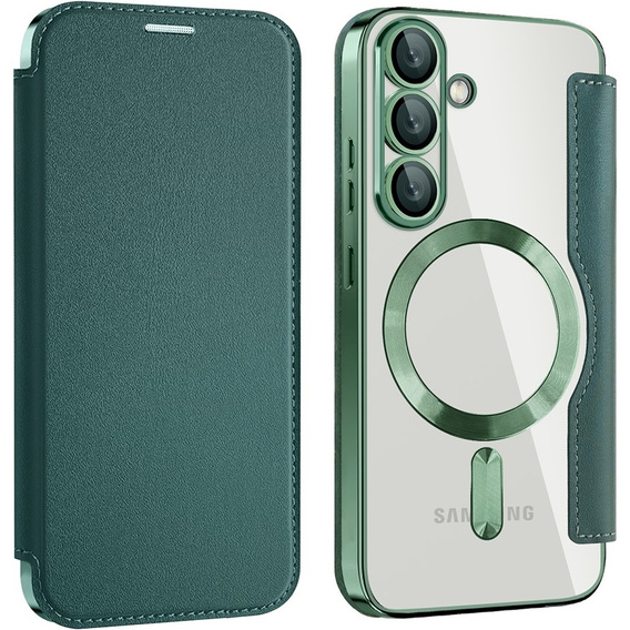 Cu clapetă pentru Samsung Galaxy S25+ Plus, RFID Wallet MagSafe CamShield, verde