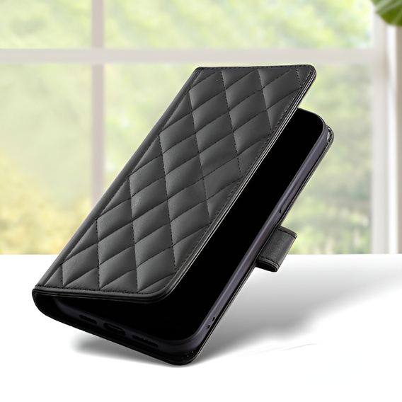 Husă cu clapetă pentru Samsung Galaxy A16, Rhombus Crossbody Leather, negru