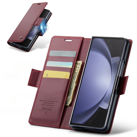 Husa cu clapetă CASEME pentru Samsung Galaxy Z Fold6 5G, Litchi Wallet, roșu