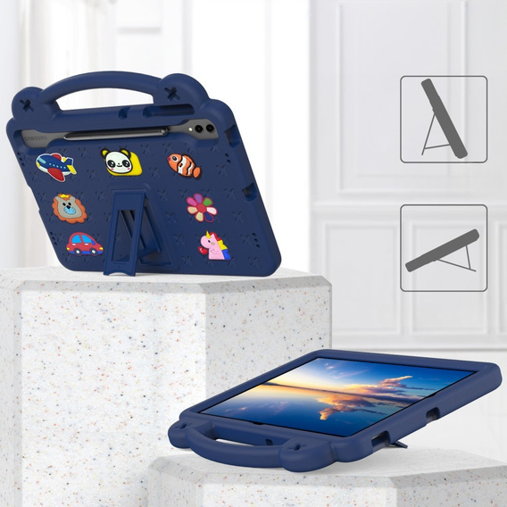 Husă pentru copii pentru Samsung Galaxy Tab S10+ Plus, Cute Patterns, cu suport, albastru închis