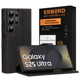 Husă din piele pentru Samsung Galaxy S25 Ultra, ERBORD LeatherWallet, negru