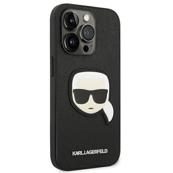 Karl Lagerfeld Huse pentru iPhone 14 Pro Max, Saffiano Karl's Head Patch, negru