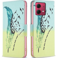 Cu clapetă pentru Motorola Moto G84 5G, Wallet, feather, albastru