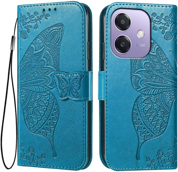 Cu clapetă pentru Oppo A40 / Oppo A40m, Butterfly, albastru